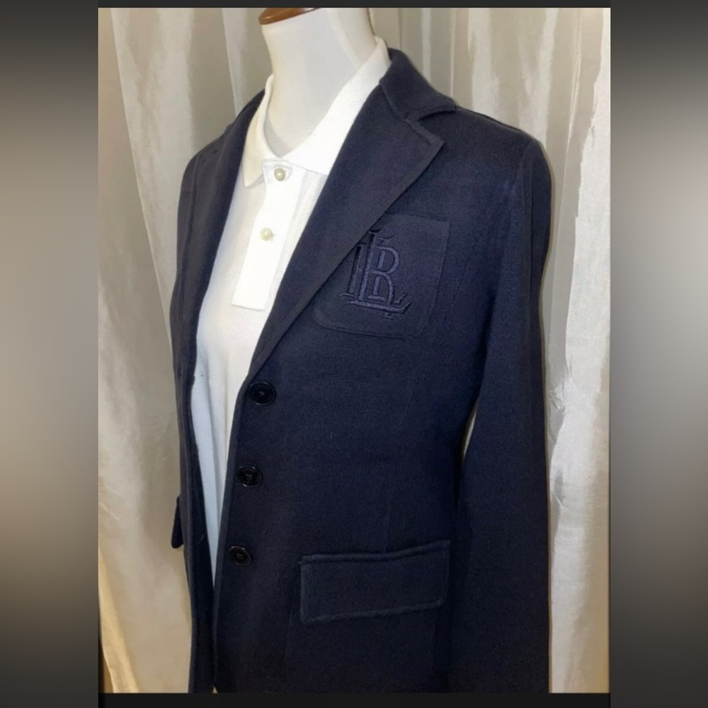 ⭐️Sold⭐️New LaurenRalphLauren Cotton Combed Knit Embroidered Logo Blazer Navy M - Picture 2 of 12